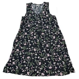 J Jill Dress M Black Pink Floral A-Line Shift Casual Cottagecore Romantic Garden